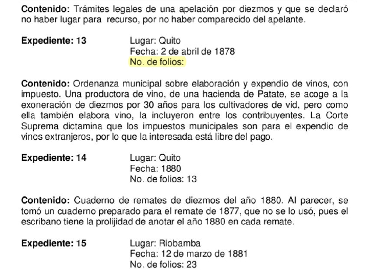 En la serie Diezmos (caja 21, expediente 13, s/n) no hay información alguna sobre el número de folios